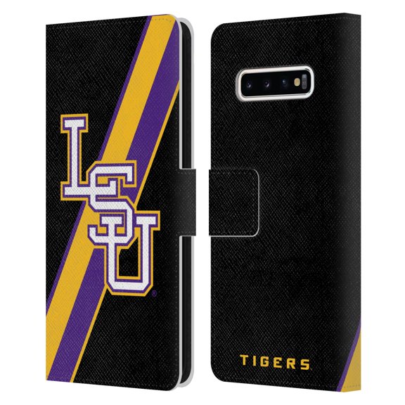 Head Case Designs Officially Licensed Louisiana State University LSU Louisiana State University Stripes Leather Book Case Compatible with Samsung Galaxy S10+ / S10 Plus