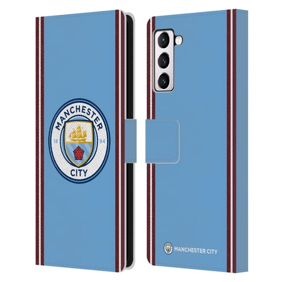 Head Case Designs Officially Licensed Manchester City Man City FC 2022/23 Badge Kit Home Leather Book Wallet Case Cover Compatible with Samsung Galaxy S21+ 5G