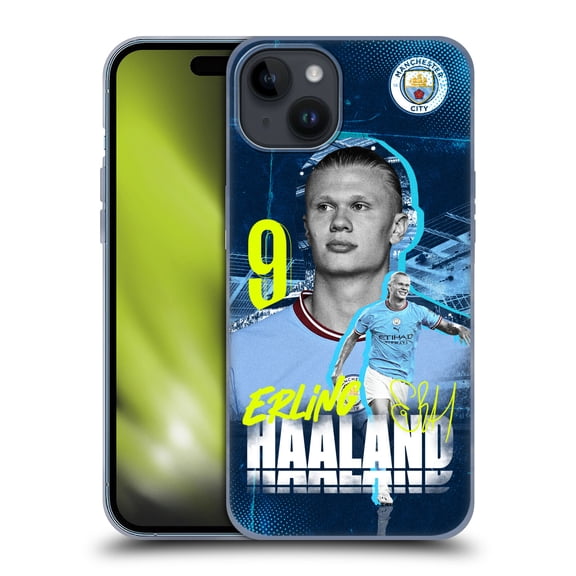Head Case Designs Officially Licensed Manchester City Man City FC 2022/23 First Team Erling Haaland Soft Gel Case Compatible with Apple iPhone 15 Plus
