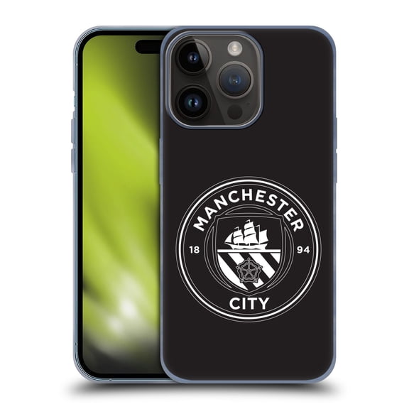 Head Case Designs Officially Licensed Manchester City Man City FC Badge Black White Mono Soft Gel Case Compatible with Apple iPhone 15 Pro