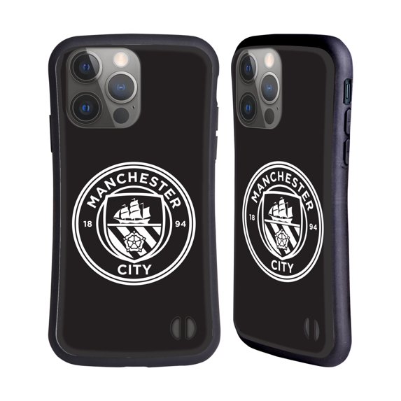Head Case Designs Officially Licensed Manchester City Man City FC Badge Black White Outline Hybrid Case Compatible with Apple iPhone 14 Pro