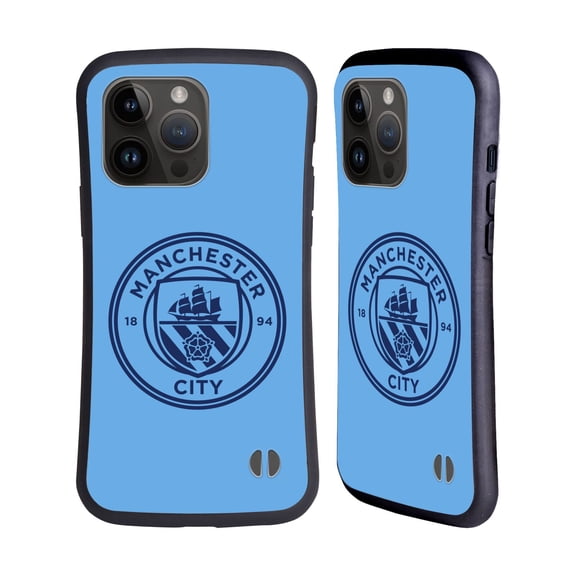 Head Case Designs Officially Licensed Manchester City Man City FC Badge Blue Obsidian Mono Hybrid Case Compatible with Apple iPhone 15 Pro Max