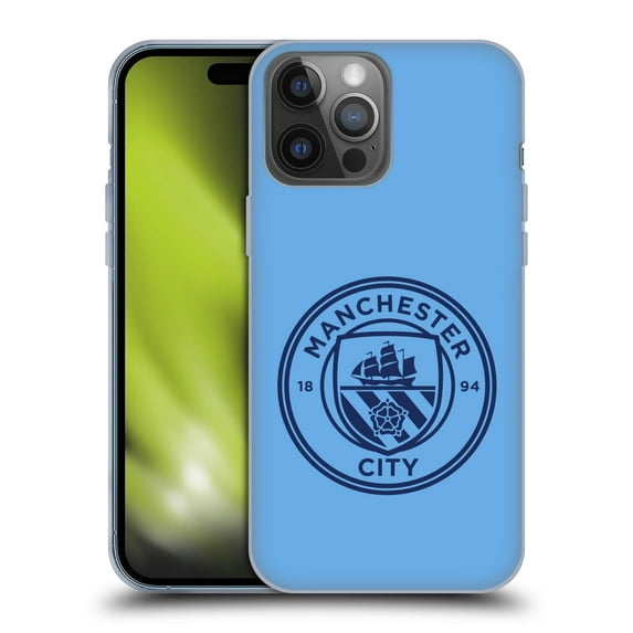 Head Case Designs Officially Licensed Manchester City Man City FC Badge Blue Obsidian Mono Soft Gel Case Compatible with Apple iPhone 14 Pro Max