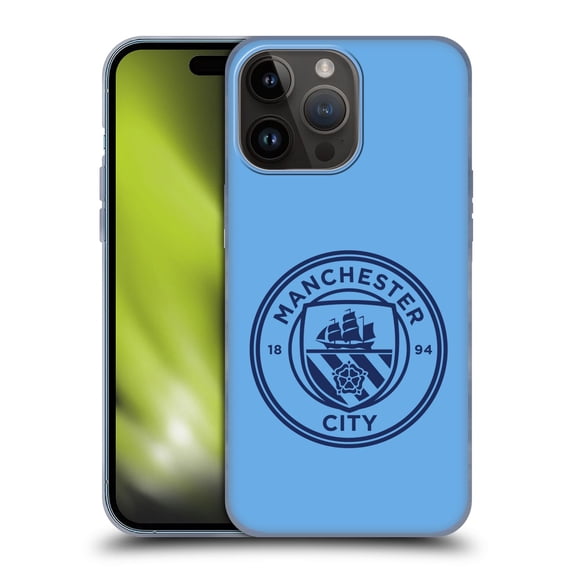 Head Case Designs Officially Licensed Manchester City Man City FC Badge Blue Obsidian Mono Soft Gel Case Compatible with Apple iPhone 15 Pro Max