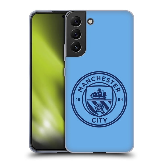 Head Case Designs Officially Licensed Manchester City Man City FC Badge Blue Obsidian Mono Soft Gel Case Compatible with Samsung Galaxy S22+ 5G