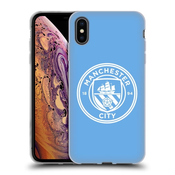 Head Case Designs Officially Licensed Manchester City Man City FC Badge Blue White Mono Soft Gel Case Compatible with Apple iPhone XS Max