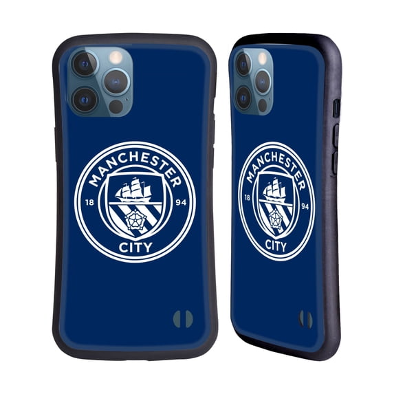 Head Case Designs Officially Licensed Manchester City Man City FC Badge Obsidian White Mono Hybrid Case Compatible with Apple iPhone 13 Pro Max