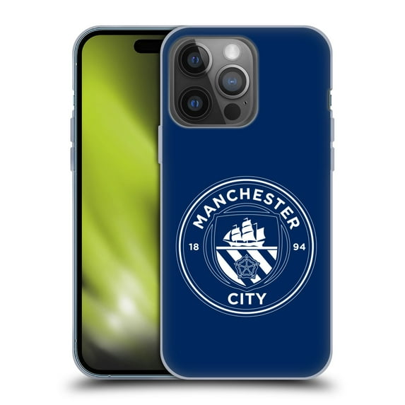 Head Case Designs Officially Licensed Manchester City Man City FC Badge Obsidian White Outline Soft Gel Case Compatible with Apple iPhone 14 Pro