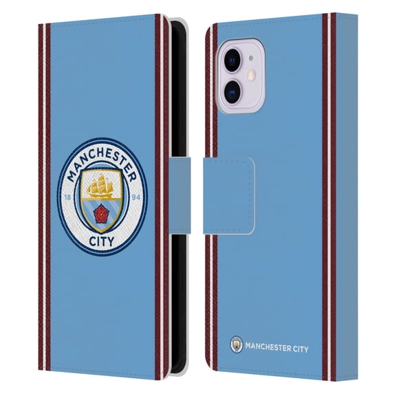 Head Case Designs Officially Licensed Manchester City Man City FC 2022/23 Badge Kit Home Leather Book Wallet Case Cover Compatible with Apple iPhone 11