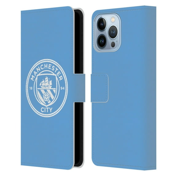 Head Case Designs Officially Licensed Manchester City Man City FC Badge Blue White Mono Leather Book Wallet Case Cover Compatible with Apple iPhone 13 Pro Max