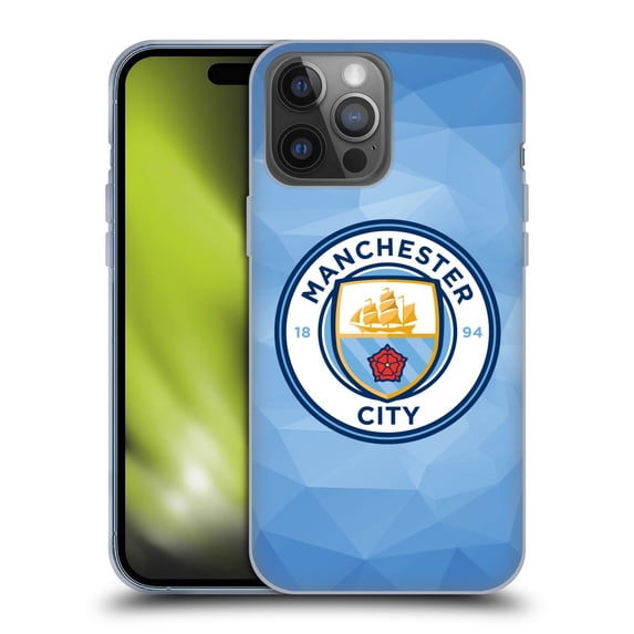 Head Case Designs Officially Licensed Manchester City Man City FC Badge Geometric Blue Full Colour Soft Gel Case Compatible with Apple iPhone 14 Pro Max