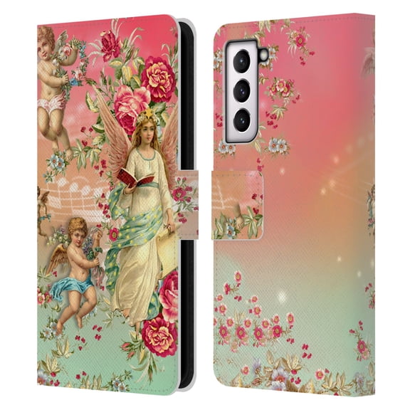 Head Case Designs Officially Licensed Mark Ashkenazi Florals Angels Leather Book Wallet Case Cover Compatible with Samsung Galaxy S21 5G