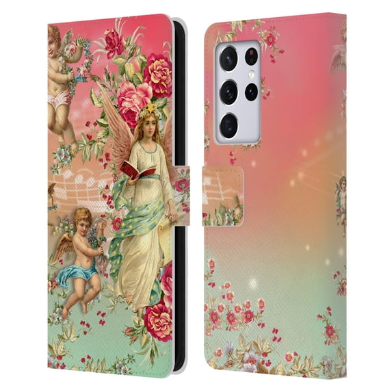 Head Case Designs Officially Licensed Mark Ashkenazi Florals Angels Leather Book Wallet Case Cover Compatible with Samsung Galaxy S21 Ultra 5G