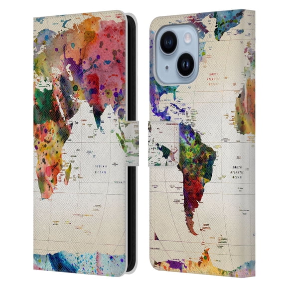 Head Case Designs Officially Licensed Mark Ashkenazi Pop Culture Map Of The World Leather Book Wallet Case Cover Compatible with Apple iPhone 14 Plus