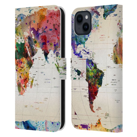 Head Case Designs Officially Licensed Mark Ashkenazi Pop Culture Map Of The World Leather Book Wallet Case Cover Compatible with Apple iPhone 15 Plus