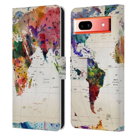 Head Case Designs Officially Licensed Mark Ashkenazi Pop Culture Map Of The World Leather Book Wallet Case Cover Compatible with Google Pixel 7a