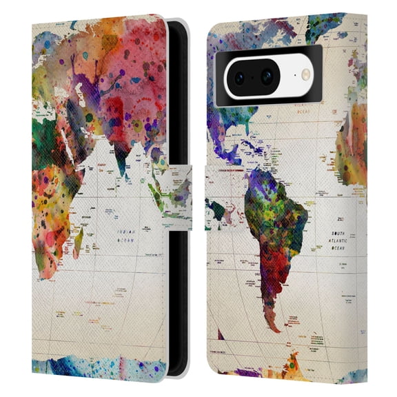 Head Case Designs Officially Licensed Mark Ashkenazi Pop Culture Map Of The World Leather Book Wallet Case Cover Compatible with Google Pixel 8