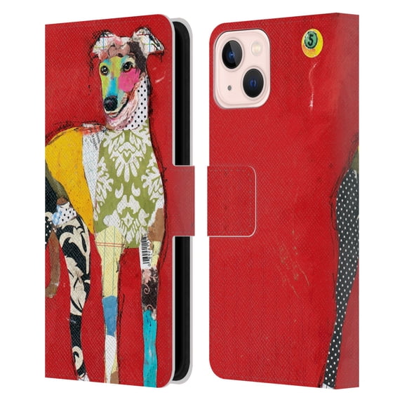 Head Case Designs Officially Licensed Michel Keck Dogs 2 Greyhound Leather Book Wallet Case Cover Compatible with Apple iPhone 13