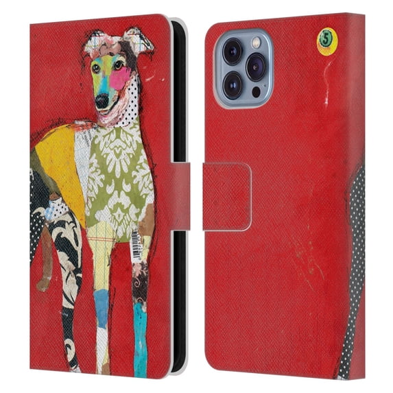 Head Case Designs Officially Licensed Michel Keck Dogs 2 Greyhound Leather Book Wallet Case Cover Compatible with Apple iPhone 14