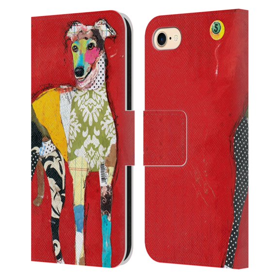 Head Case Designs Officially Licensed Michel Keck Dogs 2 Greyhound Leather Book Wallet Case Cover Compatible with Apple iPhone 7 / 8 / SE 2020 & 2022