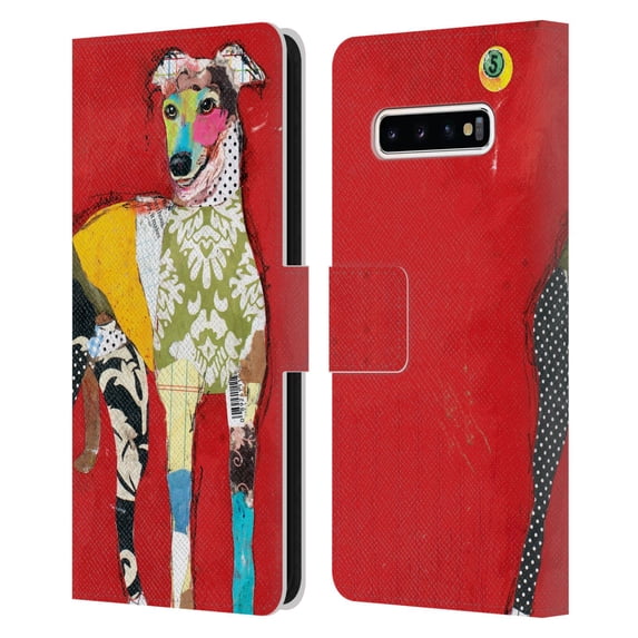 Head Case Designs Officially Licensed Michel Keck Dogs 2 Greyhound Leather Book Wallet Case Cover Compatible with Samsung Galaxy S10+ / S10 Plus