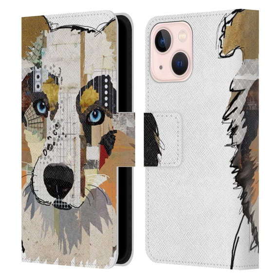 Head Case Designs Officially Licensed Michel Keck Dogs 3 Australian Shepherd Leather Book Wallet Case Cover Compatible with Apple iPhone 13 Mini