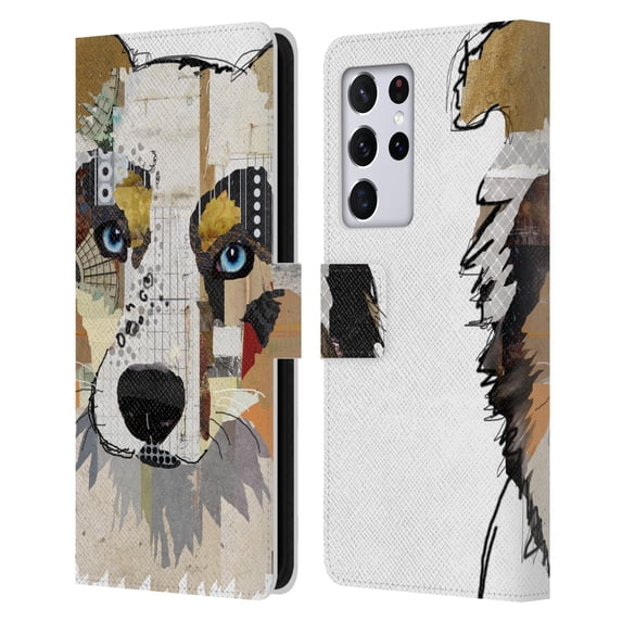 Head Case Designs Officially Licensed Michel Keck Dogs 3 Australian Shepherd Leather Book Wallet Case Cover Compatible with Samsung Galaxy S21 Ultra 5G