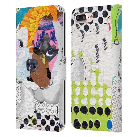 Head Case Designs Officially Licensed Michel Keck Dogs 3 Bulldog Puppy Leather Book Wallet Case Cover Compatible with Apple iPhone 7 Plus / iPhone 8 Plus