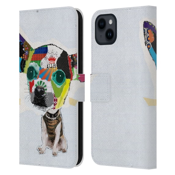 Head Case Designs Officially Licensed Michel Keck Dogs 3 Chihuahua 2 Leather Book Wallet Case Cover Compatible with Apple iPhone 15 Plus