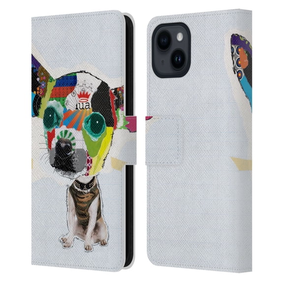Head Case Designs Officially Licensed Michel Keck Dogs 3 Chihuahua 2 Leather Book Wallet Case Cover Compatible with Apple iPhone 15