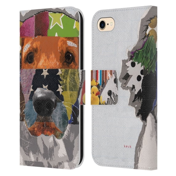 Head Case Designs Officially Licensed Michel Keck Dogs 3 Golden Retriever 2 Leather Book Wallet Case Cover Compatible with Apple iPhone 7 / 8 / SE 2020 & 2022