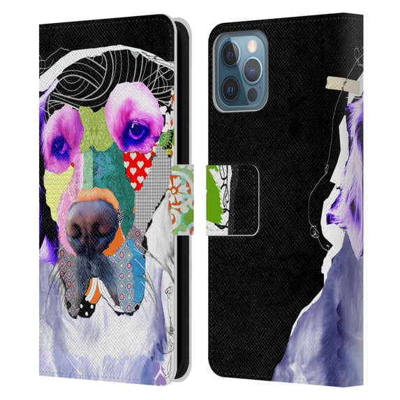 Head Case Designs Officially Licensed Michel Keck Dogs 3 Golden Retriever Leather Book Wallet Case Cover Compatible with Apple iPhone 12 / iPhone 12 Pro