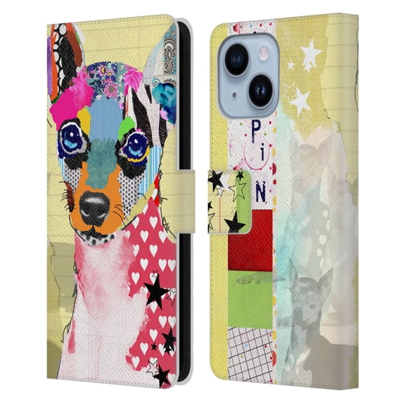 Head Case Designs Officially Licensed Michel Keck Dogs 3 Mini Pinscher Leather Book Wallet Case Cover Compatible with Apple iPhone 14 Plus