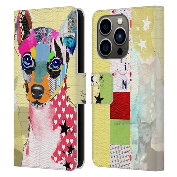 Head Case Designs Officially Licensed Michel Keck Dogs 3 Mini Pinscher Leather Book Wallet Case Cover Compatible with Apple iPhone 14 Pro