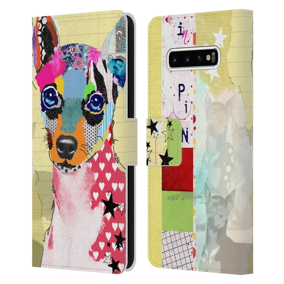 Head Case Designs Officially Licensed Michel Keck Dogs 3 Mini Pinscher Leather Book Wallet Case Cover Compatible with Samsung Galaxy S10+ / S10 Plus