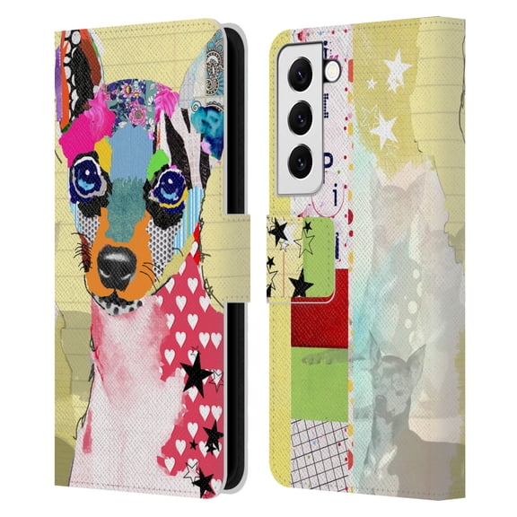 Head Case Designs Officially Licensed Michel Keck Dogs 3 Mini Pinscher Leather Book Wallet Case Cover Compatible with Samsung Galaxy S22 5G