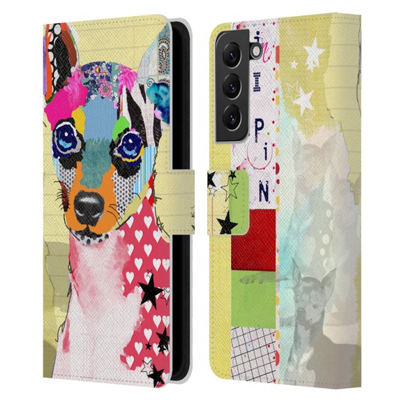Head Case Designs Officially Licensed Michel Keck Dogs 3 Mini Pinscher Leather Book Wallet Case Cover Compatible with Samsung Galaxy S22+ 5G