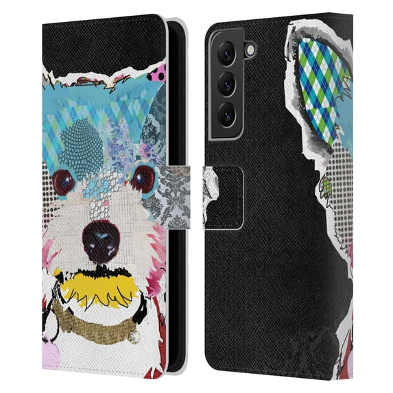Head Case Designs Officially Licensed Michel Keck Dogs 3 Westie Leather Book Wallet Case Cover Compatible with Samsung Galaxy S22+ 5G