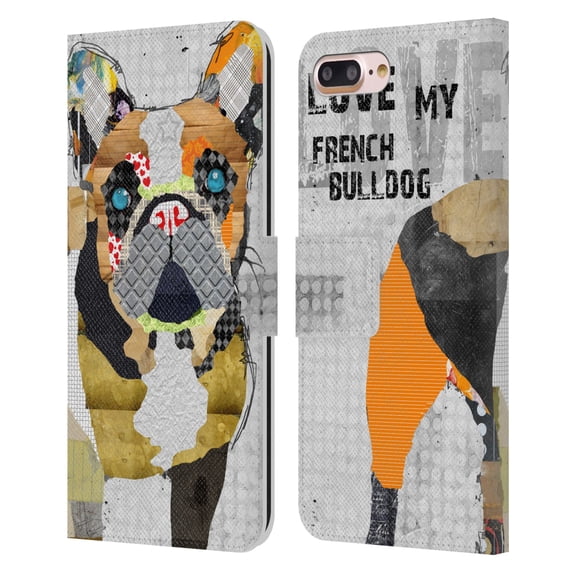 Head Case Designs Officially Licensed Michel Keck Dogs 4 French Bulldog Leather Book Wallet Case Cover Compatible with Apple iPhone 7 Plus / iPhone 8 Plus