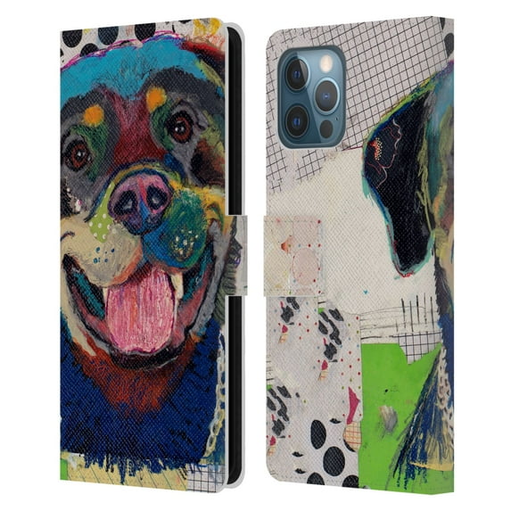 Head Case Designs Officially Licensed Michel Keck Dogs Rottweiler Leather Book Wallet Case Cover Compatible with Apple iPhone 12 Pro Max