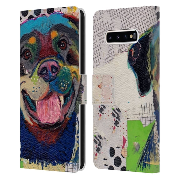Head Case Designs Officially Licensed Michel Keck Dogs Rottweiler Leather Book Wallet Case Cover Compatible with Samsung Galaxy S10+ / S10 Plus