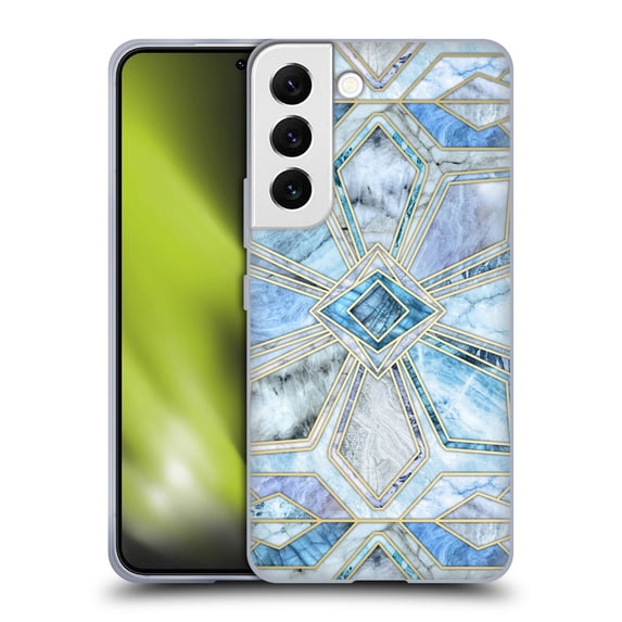 Head Case Designs Officially Licensed Micklyn Le Feuvre Marble Patterns Geometric Gilded Stone Tiles In Soft Blues Soft Gel Case Compatible with Samsung Galaxy S22 5G