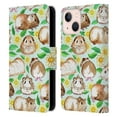 thumbnail image 1 of Head Case Designs Officially Licensed Micklyn Le Feuvre Patterns 2 Guinea Pigs And Daisies In Watercolour On Mint Leather Book Case Compatible with Apple iPhone 13 Mini, 1 of 6