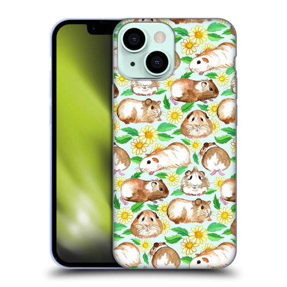 Head Case Designs Officially Licensed Micklyn Le Feuvre Patterns 2 Guinea Pigs And Daisies In Watercolour On Mint Soft Gel Case Compatible with Apple iPhone 13 Mini
