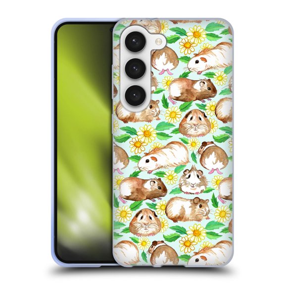 Head Case Designs Officially Licensed Micklyn Le Feuvre Patterns 2 Guinea Pigs And Daisies In Watercolour On Mint Soft Gel Case Compatible with Samsung Galaxy S23 5G