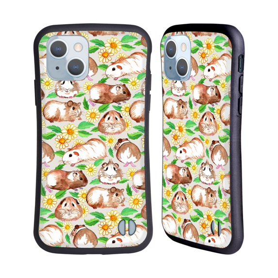 Head Case Designs Officially Licensed Micklyn Le Feuvre Patterns 2 Guinea Pigs And Daisies In Watercolour On Tan Hybrid Case Compatible with Apple iPhone 14