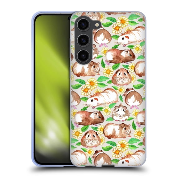 Head Case Designs Officially Licensed Micklyn Le Feuvre Patterns 2 Guinea Pigs And Daisies In Watercolour On Tan Soft Gel Case Compatible with Samsung Galaxy S23+ 5G
