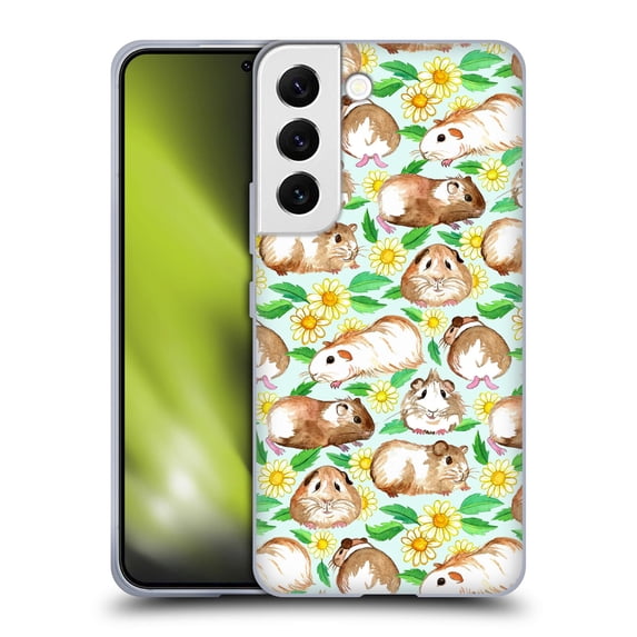 Head Case Designs Officially Licensed Micklyn Le Feuvre Patterns 2 Guinea Pigs And Daisies In Watercolour On Mint Soft Gel Case Compatible with Samsung Galaxy S22 5G