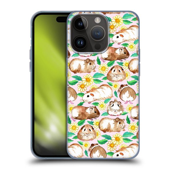Head Case Designs Officially Licensed Micklyn Le Feuvre Patterns 2 Guinea Pigs And Daisies In Watercolour On Pink Soft Gel Case Compatible with Apple iPhone 15 Pro