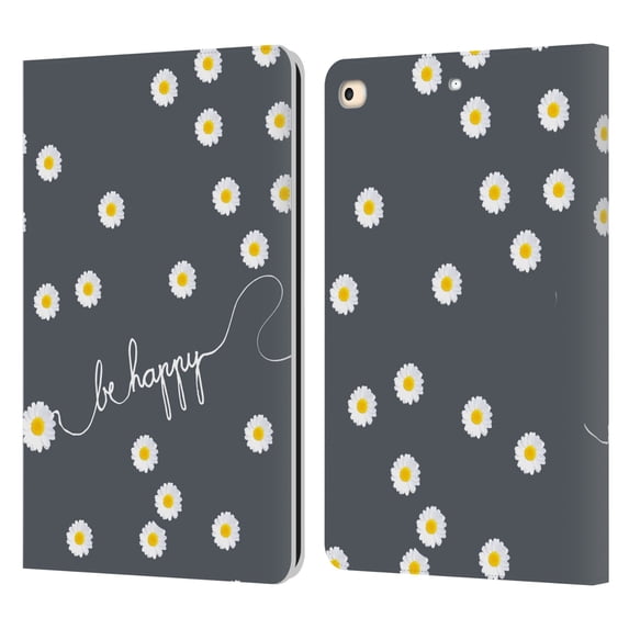 Head Case Designs Officially Licensed Monika Strigel Happy Daisy Grey Leather Book Wallet Case Cover Compatible with Apple iPad 9.7 2017 / iPad 9.7 2018